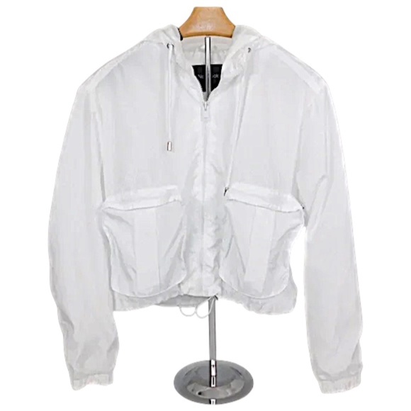 New Look White Cropped Windbreaker Jacket | Size M | Hooded Zip-Up Lightweight - Picture 1 of 4